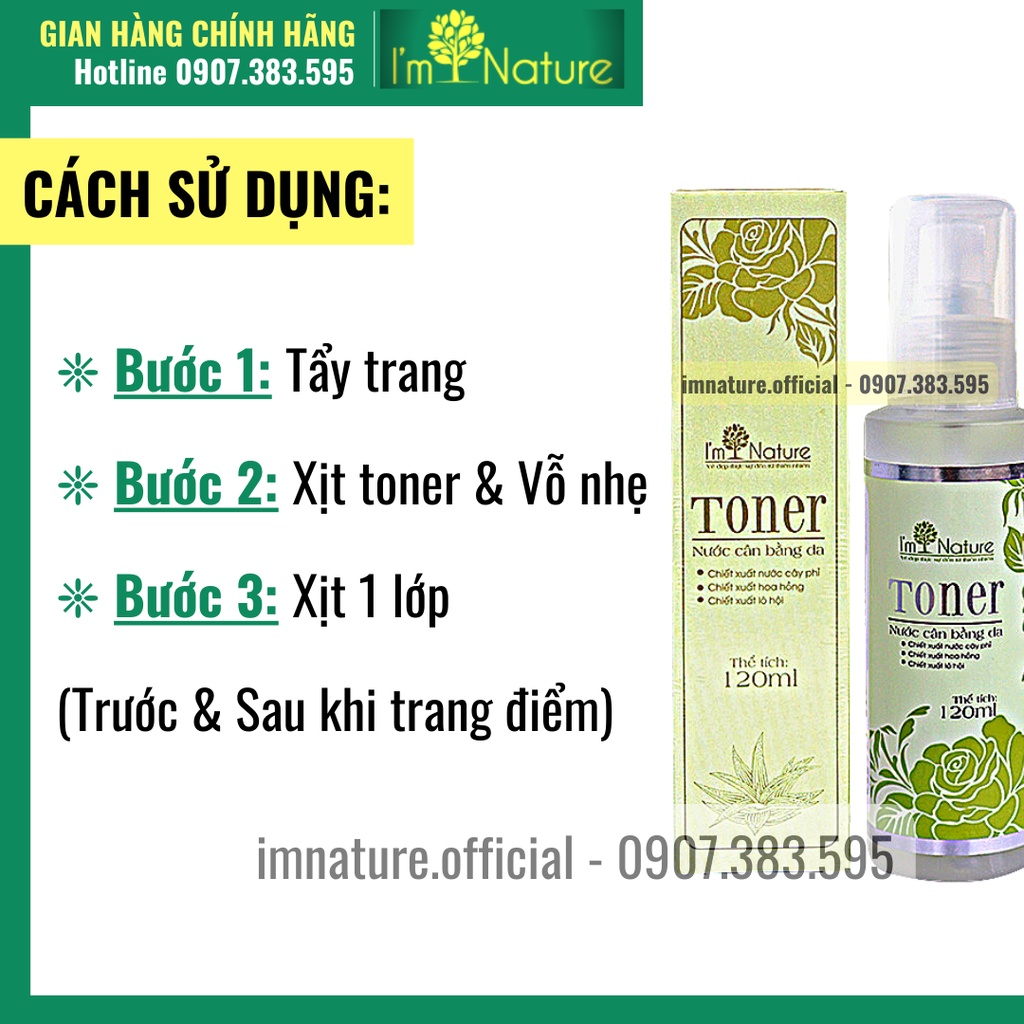 Nước Hoa Hồng Dưỡng Ẩm Dưỡng Trắng Da - Se Khít Lỗ Chân Lông Cho Da Dầu Và Da Mụn - Chống Lão Hóa Toner I’m Nature 120ml