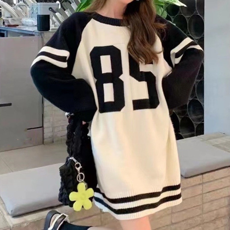 Áo Nỉ Dài Tay Form Rộng Màu Sắc Tương Phản Phong Cách Hàn Quốc Dành Cho Nữ