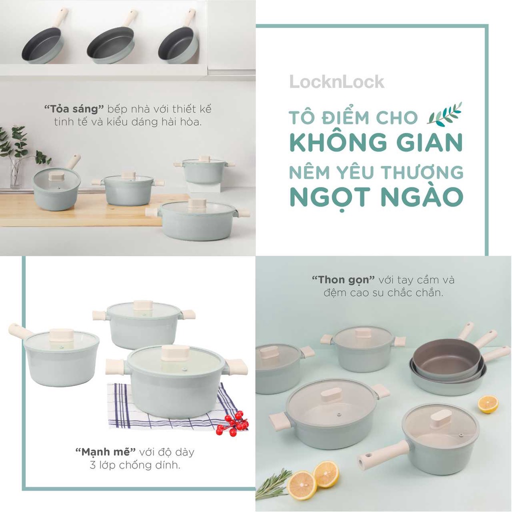 Nồi chảo chống dính Suit LocknLock màu mint pastel dùng được bếp từ có tay cầm cách nhiệt tốt - BABYHOPSG
