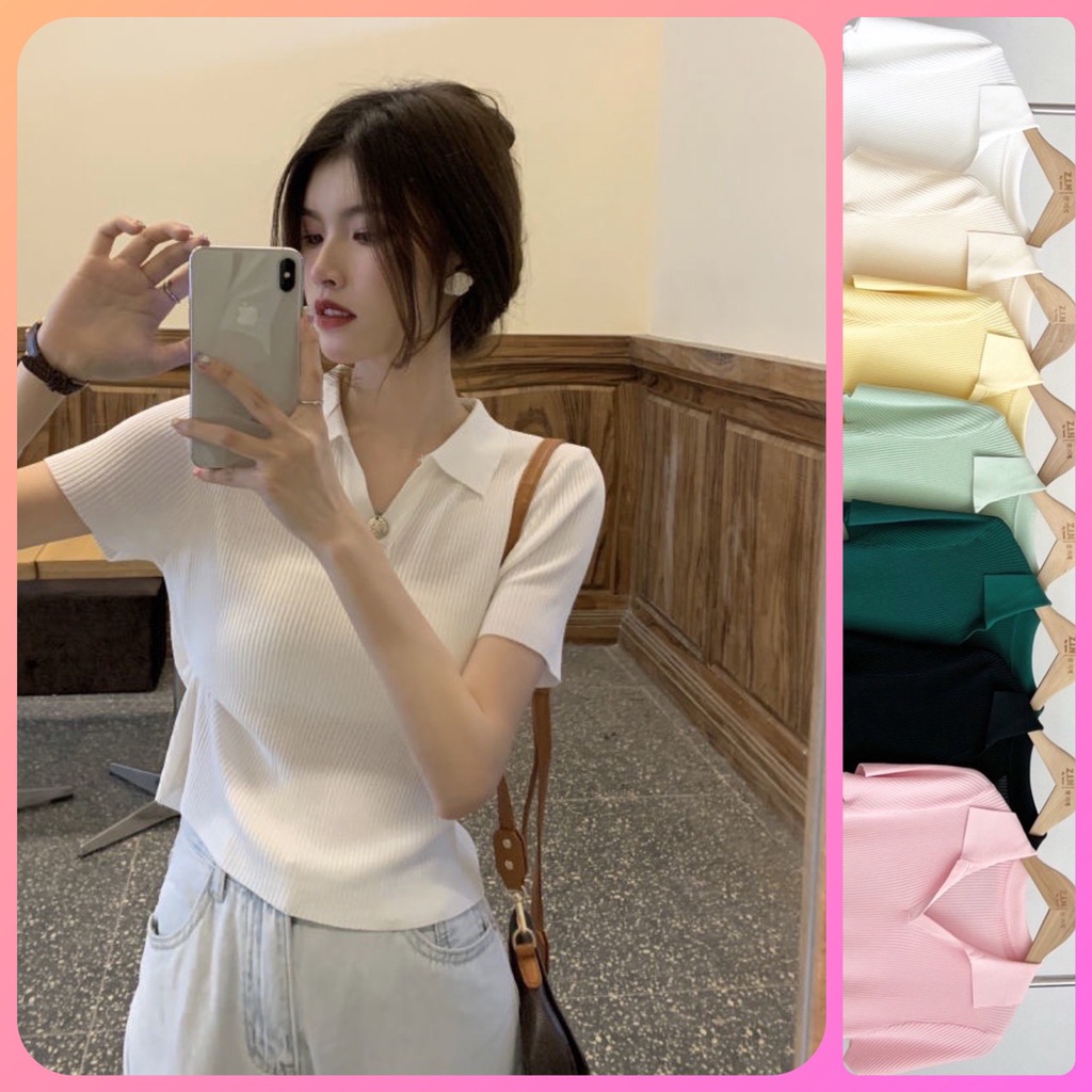ÁO THUN LEN TĂM CỔ CHỮ V PHONG CÁCH HÀN QUỐC KOZY, ÁO LEN CỘC TAY HÀNG QUẢNG CHÂU