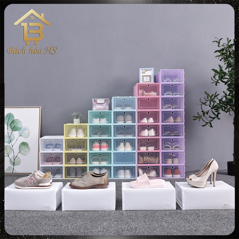 Nhựa cao cấp Hộp Đựng Giày Dép Nắp Nhựa Cứng Trong Suốt,Hộp Đựng Giày Đa Năng dễ dàng di chuyển, lắp ghép