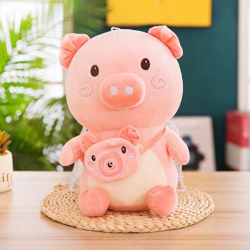 Heo bông hồng đeo túi cute cao cấp , gấu bông hình thú dễ thương, chất liệu vải nhung mềm mịn, co giãn 4 chiều