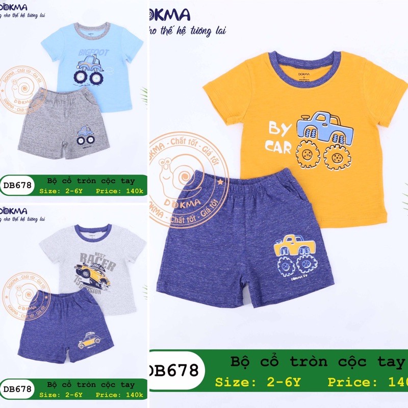 Bộ quần áo cộc tay cổ tròn bé trai Dokma (2-6T)