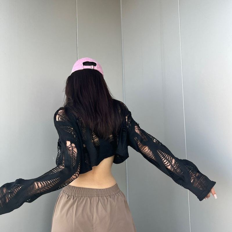 Áo Len Lửng Tay Dài Xuyên Thấu Quyến Rũ Dành Cho Nữ