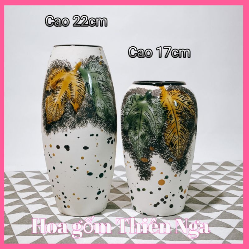 Combo 2 bình gốm men khô Bát Tràng cao 17cm và 22 cm