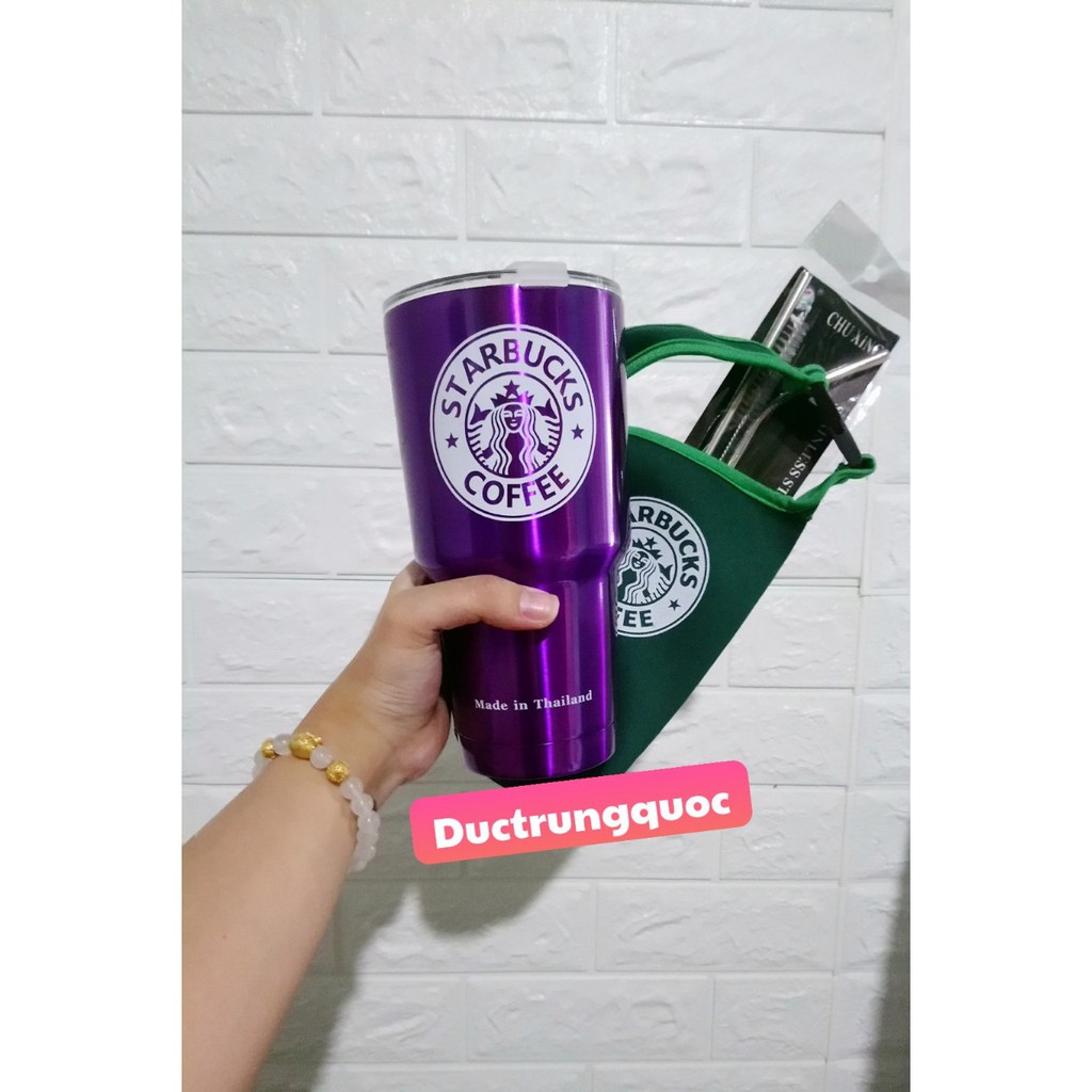 Ly Giữ Nhiệt Thái Lan 900ml Tặng 2 Ống Hút Inox + Cọ Rửa Và Túi Chống Sốc