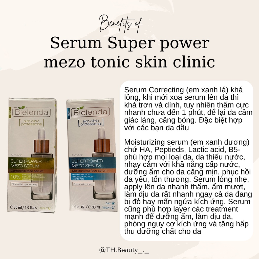 Serum bielenda super power mezo moisturizing xanh dương cấp nước, dưỡng ẩm, correcting xanh lá căng bóng, mờ thâm