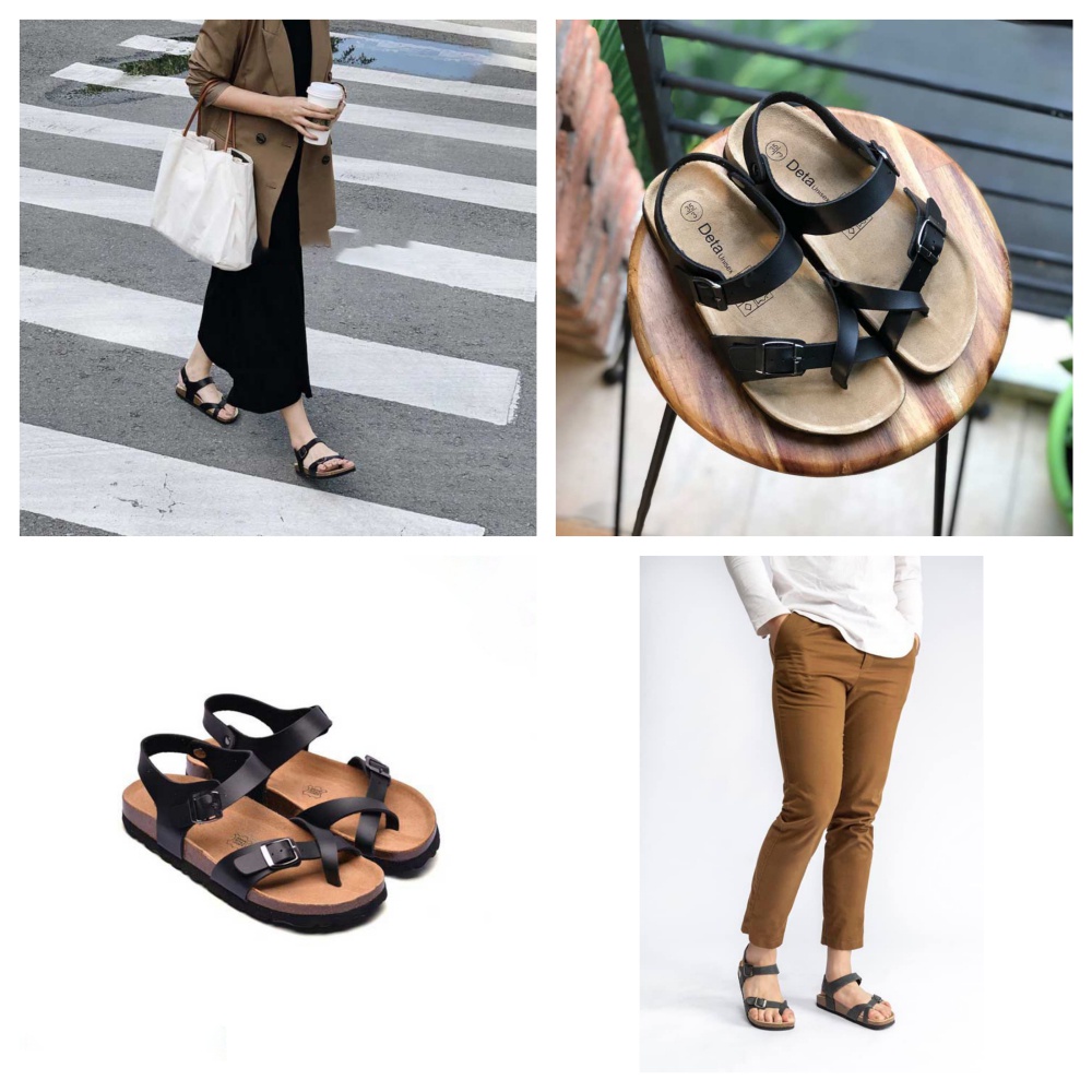 Sandal Nam Nữ Xỏ Ngón Đế Trấu Màu Đen Detaunisex Mã SATA22D Full Box