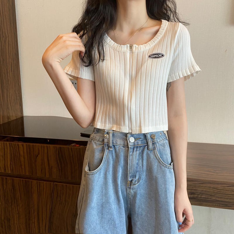 [Áo phông nữ] Áo phông nữ ngắn hở rốn mùa hè 2021 thiết kế mới mỏng manh cảm giác thích hợp áo ngắn