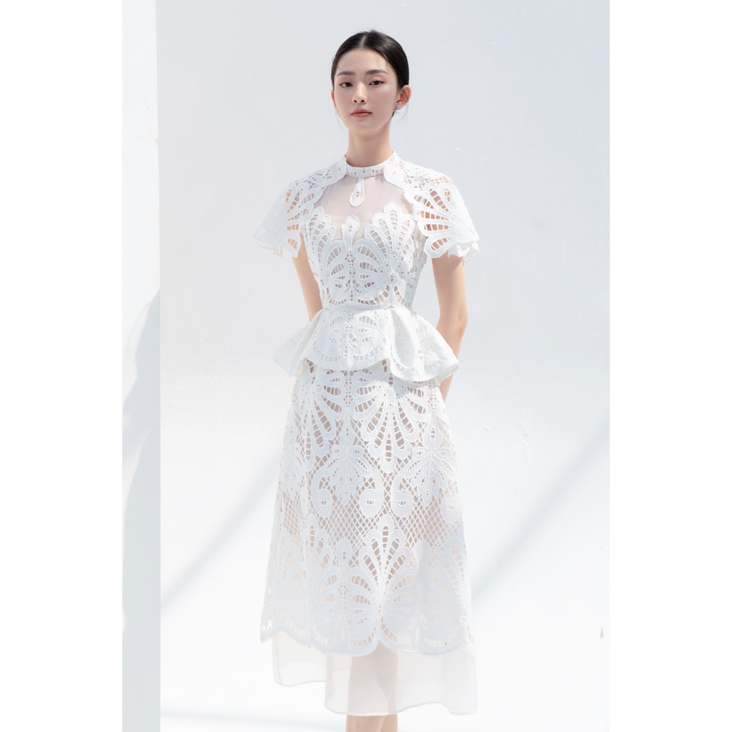 DeNio - Áo ren lá phối organza