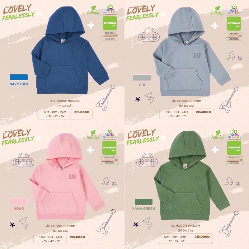 {Nhùn nhùn} Áo Hoodie Lullaby bé trai, bé gái 1-5 tuổi cao cấp