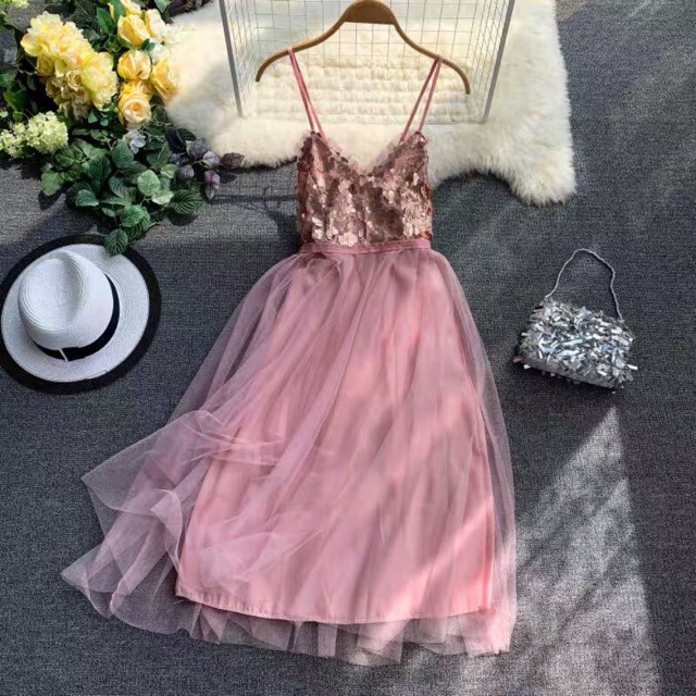 🎀(Có ảnh thật) Đầm 2 dây voan lấp lánh 🎀