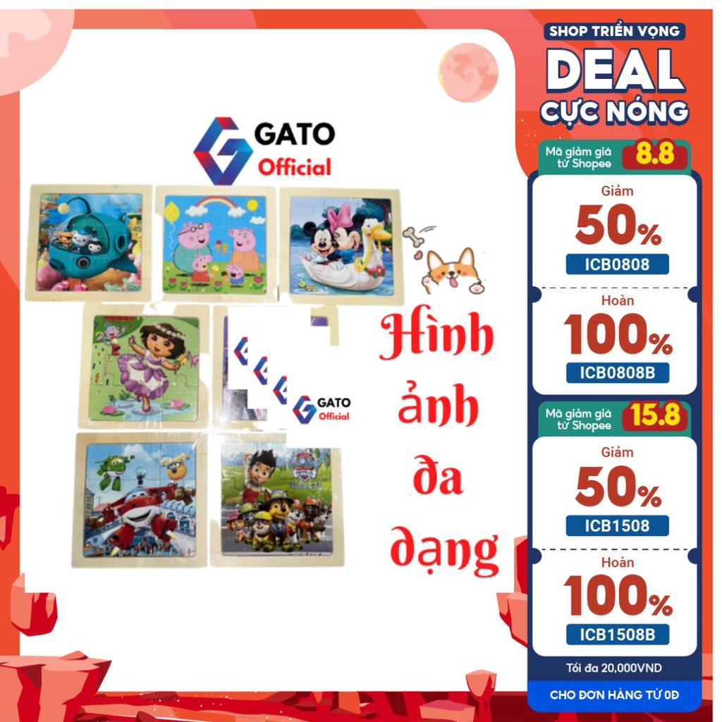 Logo xếp hinh, ghép hình lego tranh 9 mảnh bằng gỗ nhiều hình ngộ nghĩnh cho bé lựa chọn - GATO Offi