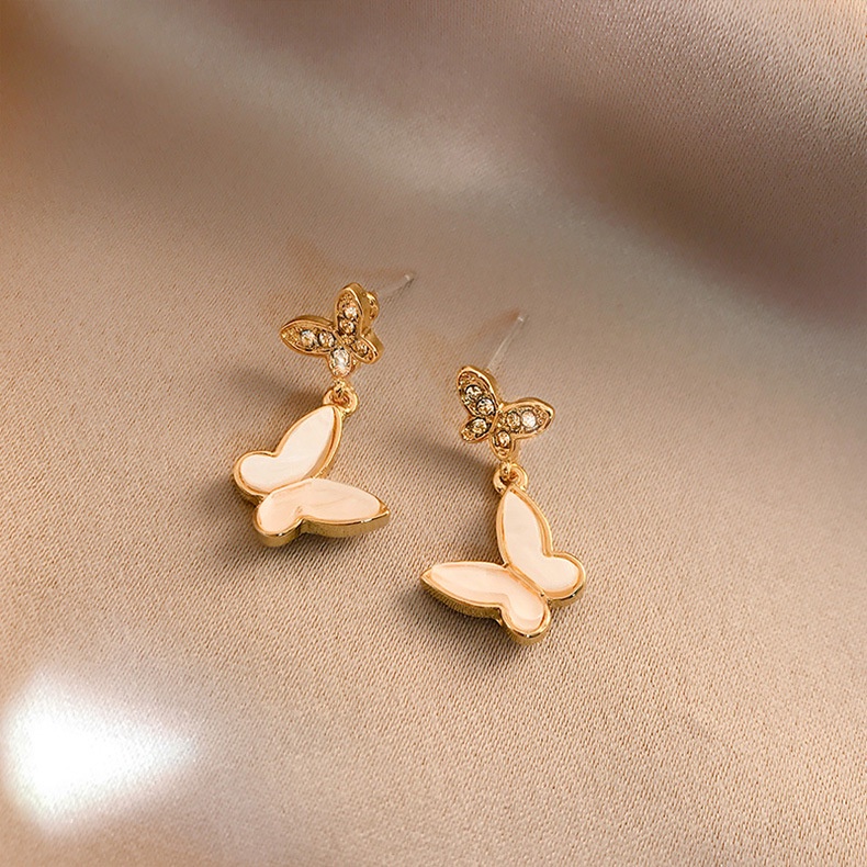 Khuyên Tai Hình Bướm Đính Đá Zircon Phong Cách Hàn Quốc