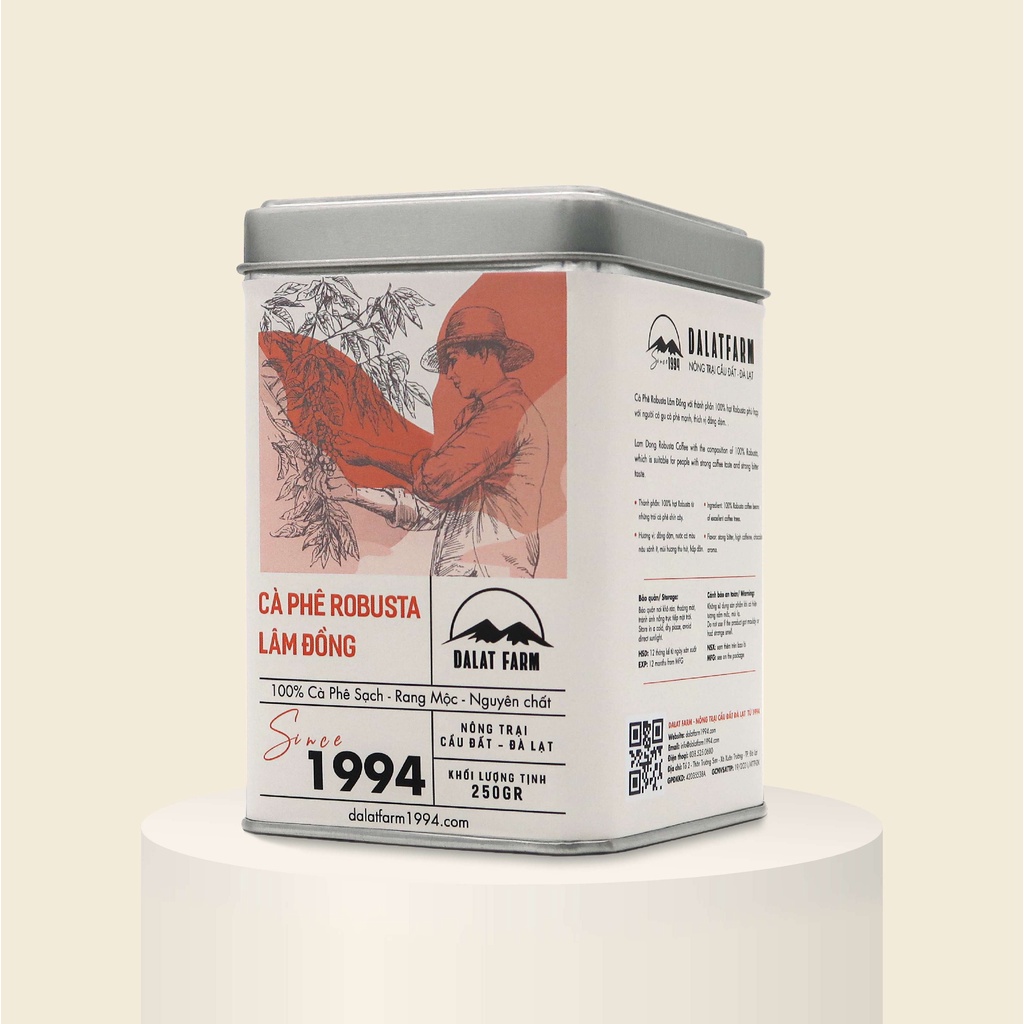 Cà Phê Robusta Lâm Đồng Dalat Farm - Hộp 250Gr