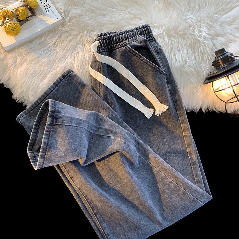 Quần Jeans Dây Rút Ống Rộng Phong Cách Retro Mỹ Thời Trang Mới