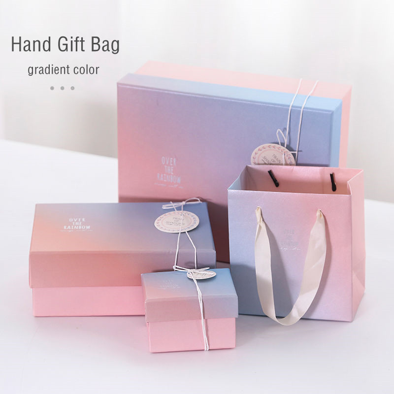 Set hộp và túi giấy màu gradient độc đáo dùng đựng trang sức/ quà tặng giáng sinh/ lễ tình nhân