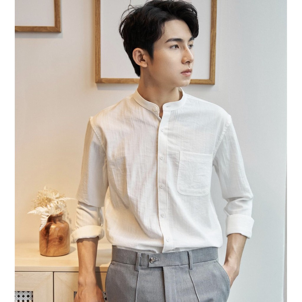 Sơ Mi Đũi Dài Tay Cổ Tàu Túi Ngực Nam Nữ, màu trắng ,Ghi ,Nâu ôm dáng thời trang trẻ | BigBuy360 - bigbuy360.vn
