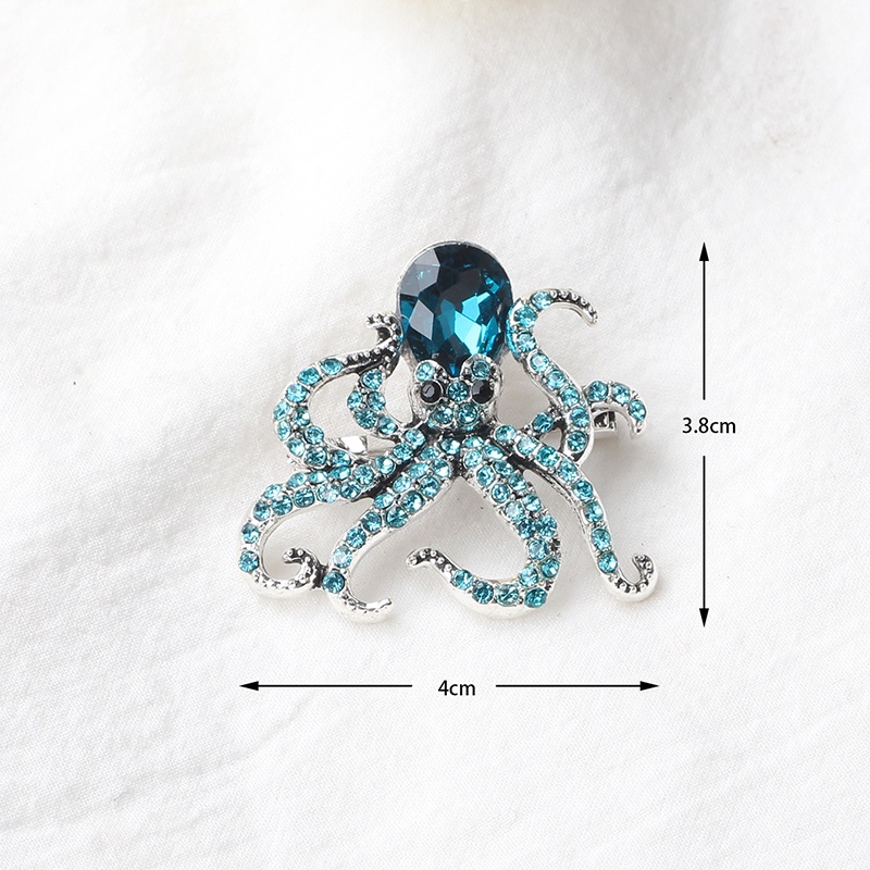 Octopus Enamel Pin Blue Rhinestones Octopus Brooches Pins For Women Men Cute Sea Animal Crystal Jewelry Accesseries Gift