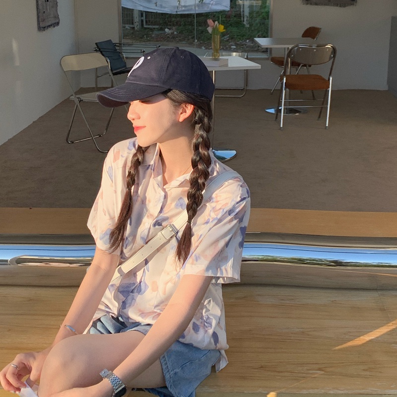 Áo sơ mi SUXI tay ngắn dáng rộng in họa tiết thời trang mùa hè trẻ trung cho nữ