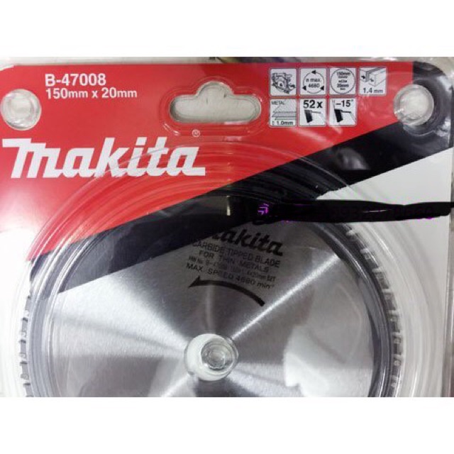 Phụ kiện makita - LƯỠI CẮT SẮT HỢP KIM 150x20mmx52T dùng cho máy cắt cầm tay B-47008