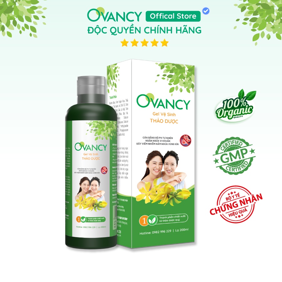 Dung dịch GEL vệ sinh thảo dược OVANCY giúp phòng ngừa khí hư, huyết trắng, nấm ngứa, khử mùi hôi 200ml OVANCY GEL