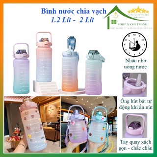 Bình nước chia vạch nhắc nhở uống nước mỗi ngày Loại 1.2 lít và 2 lít (màu ngẫu nhiên) cho dân văn phòng, tập thể thao