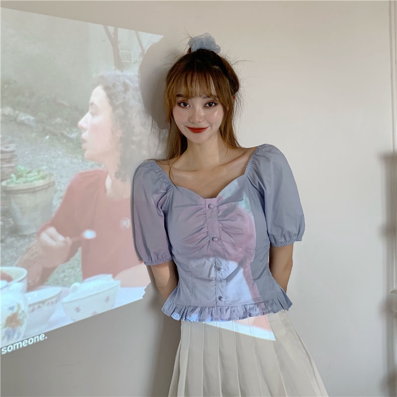 Áo tay phồng cổ chữ V thời trang cổ điển cho nữ
