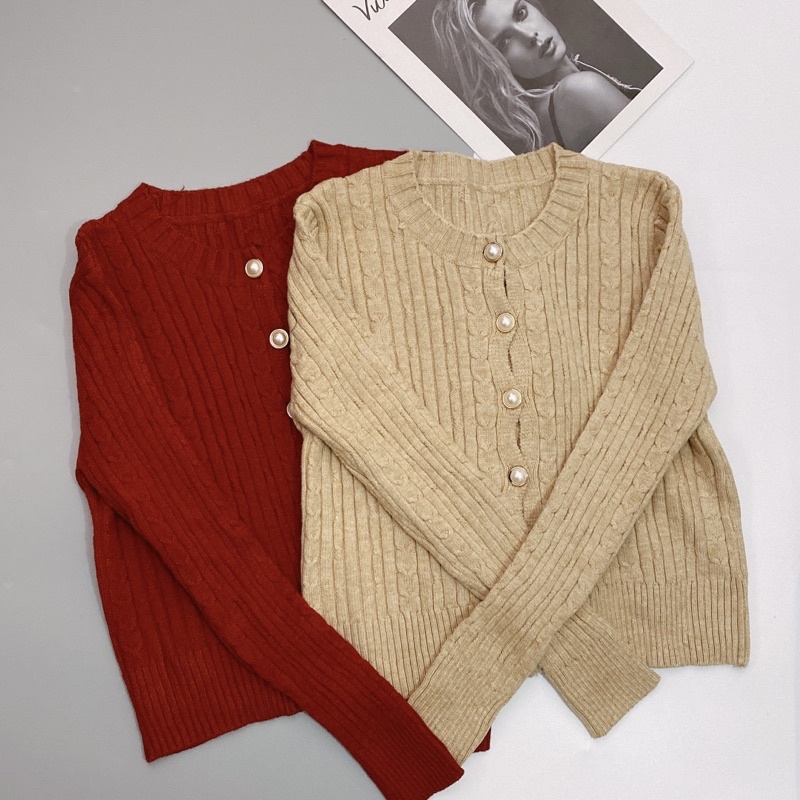 Áo khoác len vặn thừng cúc ngọc | BigBuy360 - bigbuy360.vn