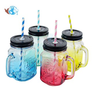 Ly quai thủy tinh vuông nhiêu màu cute chữ nổi 450ml
