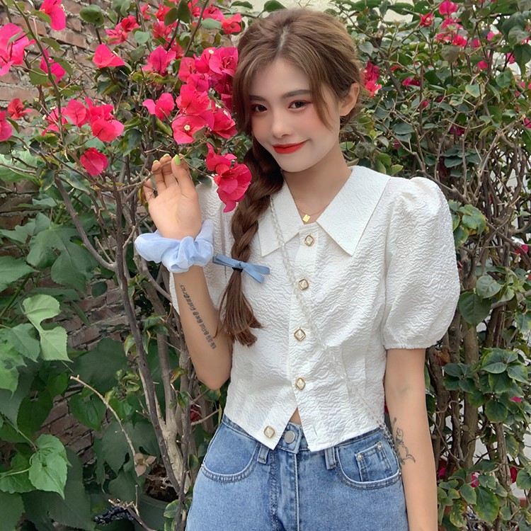 ORDER Áo sơ mi tay phồng tiểu thư croptop công chúa cổ điển hoàng gia ulzzang (2 màu)