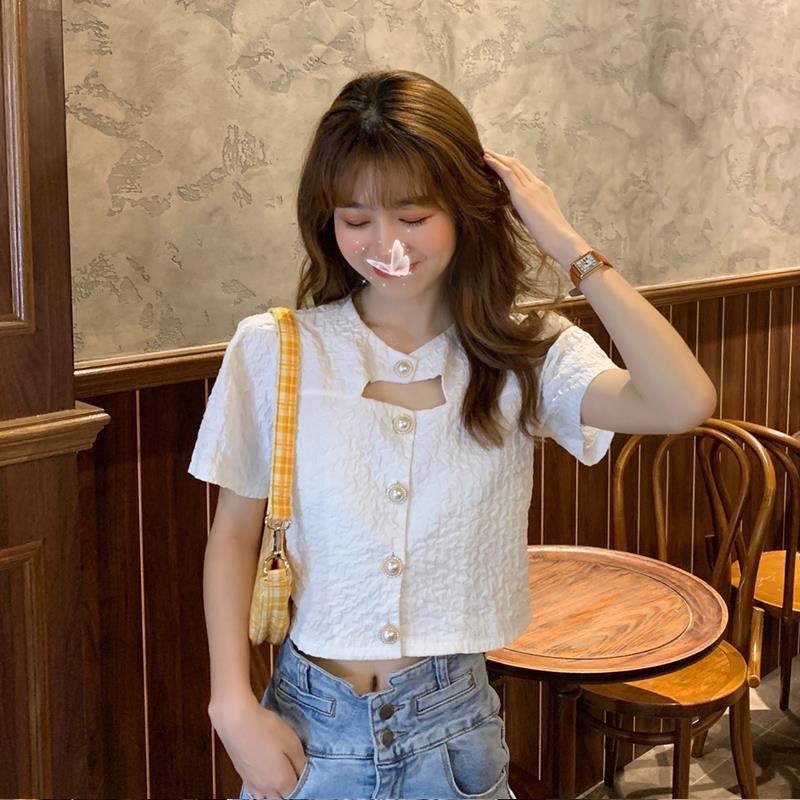 AMOI Áo Sơ Mi Trắng Ngắn Tay Phong Cách Hàn Quốc Thời Trang Cho Nữ