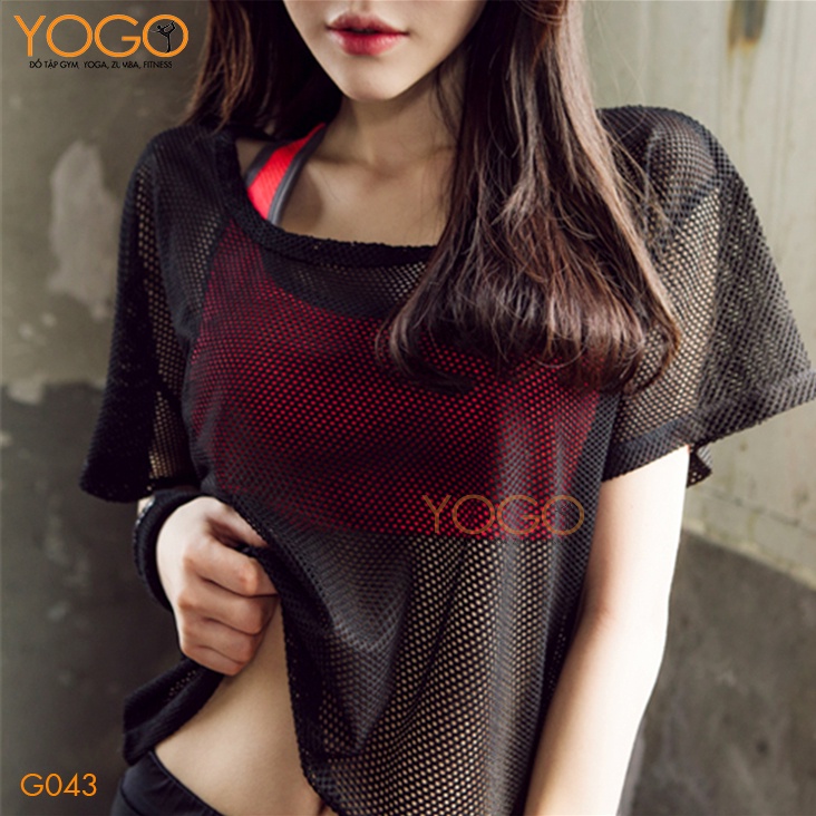 Áo lưới croptop thể thao form rộng thoáng mát kết hợp với áo bra tập gym yoga trẻ trung cá tính YOGO G043