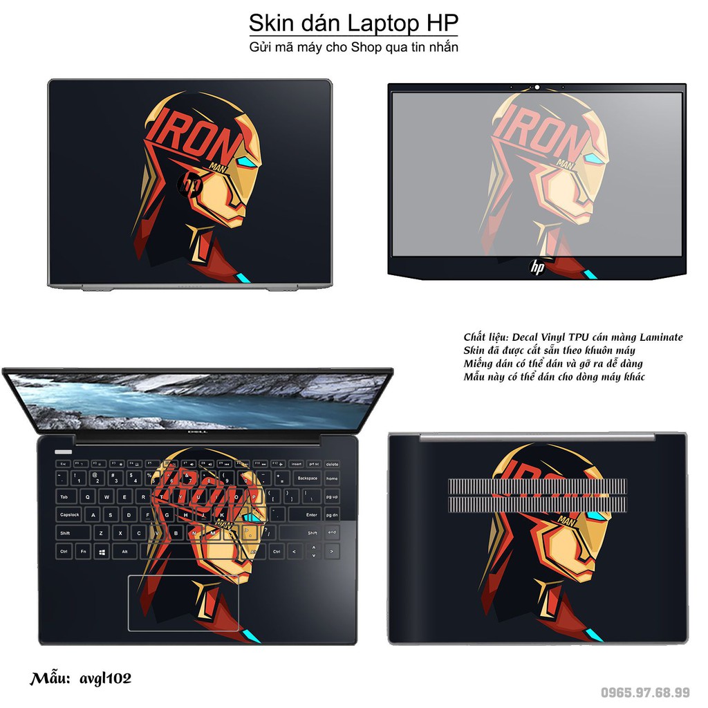 Skin dán Laptop HP in hình iron man - Avenger - avgl102 (inbox mã máy cho Shop)