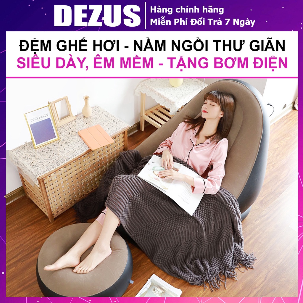 Ghế Hơi - Ghế Tình Yêu Bơm Hơi - Tựa Lưng, Lười, Êm Ái, Lót Nhung Mềm Mịn, Xịn, Lâu Thoát Khí, Tặng Bơm Điện