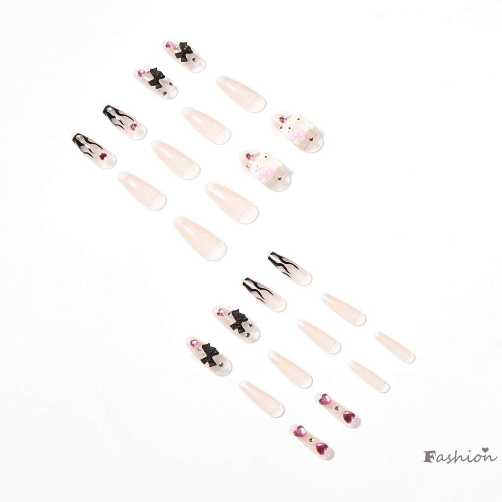 [Hàng mới về] Set 24 móng tay giả màu đen phong cách ngọn lửa có thể tháo rời