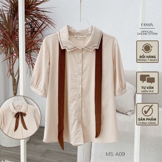 Áo sơ mi nơ cổ bánh bèo tiểu thư fansix - a09 vải lụa hàn mềm mại, thoáng mát