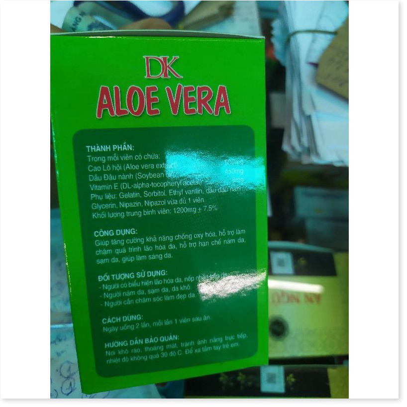 DK ALOE VERA Green Viên uống đẹp da, dưỡng da, giúp dưỡng ẩm, chống lão hóa và tái tạo da chai 100 viên