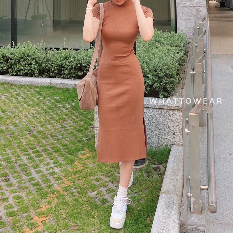 [Mã SKAMSALEP6 giảm 10% tối đa 100K đơn 150K] Đầm body cổ trụ tay ngắn by whattowear | BigBuy360 - bigbuy360.vn