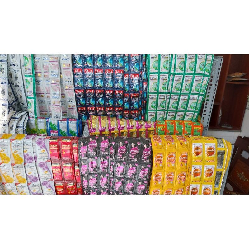 [Freeship70k] Dây 12 gói gội xả sữa tắm nước xả vải Unilever sunsilk,romano,xmen,clear,dove,the Bol,xả vải Downy,Comfort