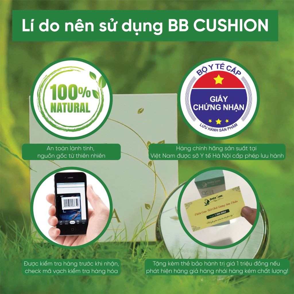 BB Cushion Quyên Lara (12gr) - Phấn nước BB cushion từ thiên nhiên - Mỹ phẩm thiên nhiên - Số công bố 2023/18/CBMP-HN