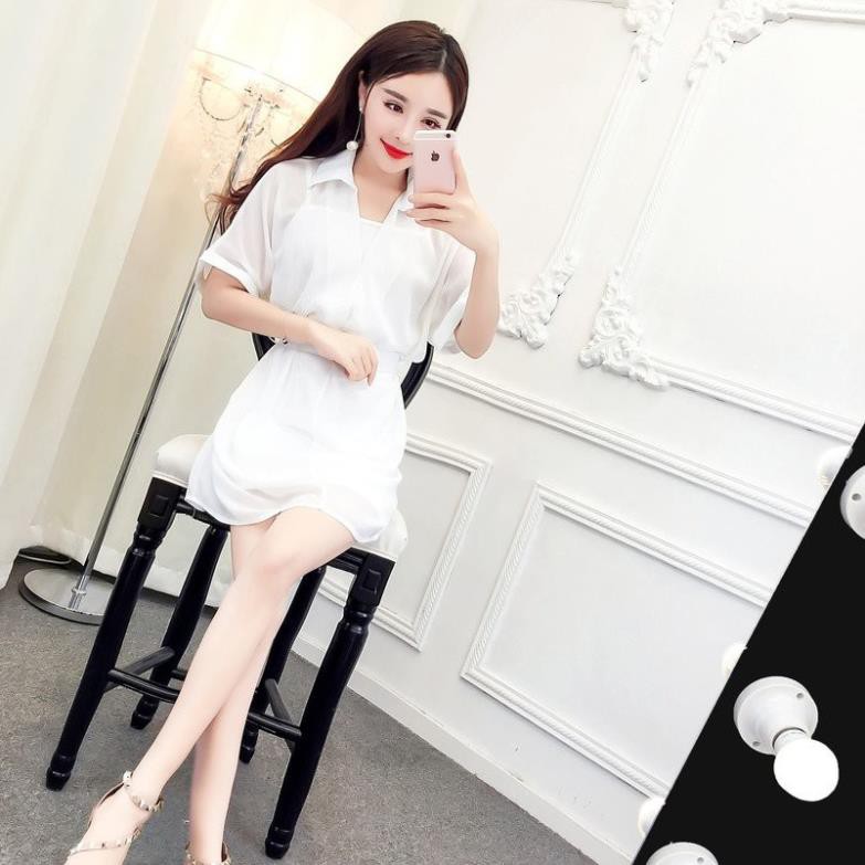 Hàng Trends hè 2021 - Váy sơ mi có dây thắt eo kiểu dáng thời trang Hàn Quốc kèm váy lót - Thời trang AT