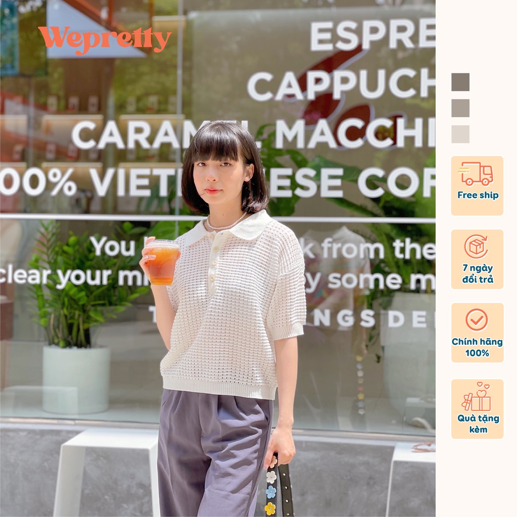 Áo polo lưới phong cách Hàn Quốc chất liệu len mềm phù hợp phối với quần jeans chân váy Wepretty Clothes AH10