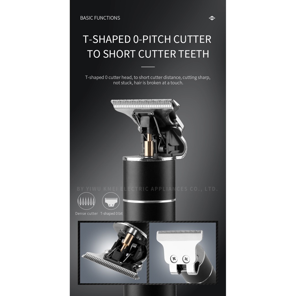 Tông đơ cắt tóc Kemei 1943 T9 bằng thép carbon thân rỗng thiết kế hình chữ T hỗ trợ cắt tóc sạc điện USB