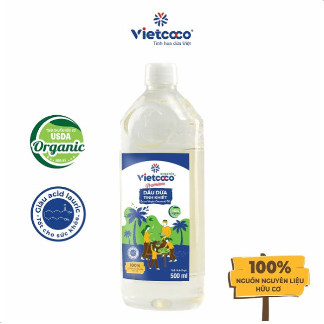 Dầu Dừa Tinh Khiết Organic Vietcoco 500ml - Pure Virgin Coconut Oil