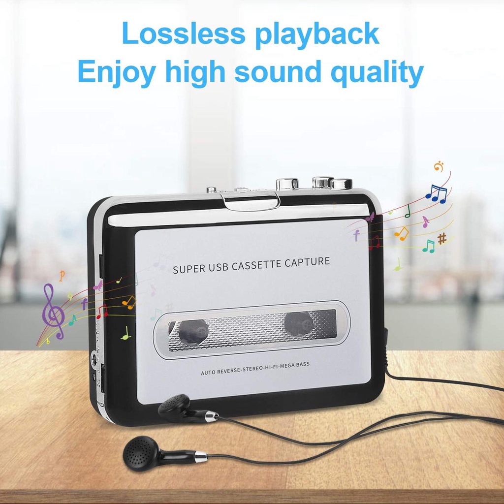 Máy chơi Cassette + chuyển sang định dạng MP3 Máy nghe nhạc chuyển đổi băng cát-xét kèm cáp USB chuyên dụng Máy phát băng cát sét chuyển đổi sang MP3