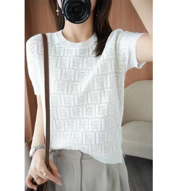 Áo Thun Lụa Dệt Kim Tay Ngắn Cổ Tròn Dáng Rộng Thời Trang Mùa Hè Dành Cho Nữ