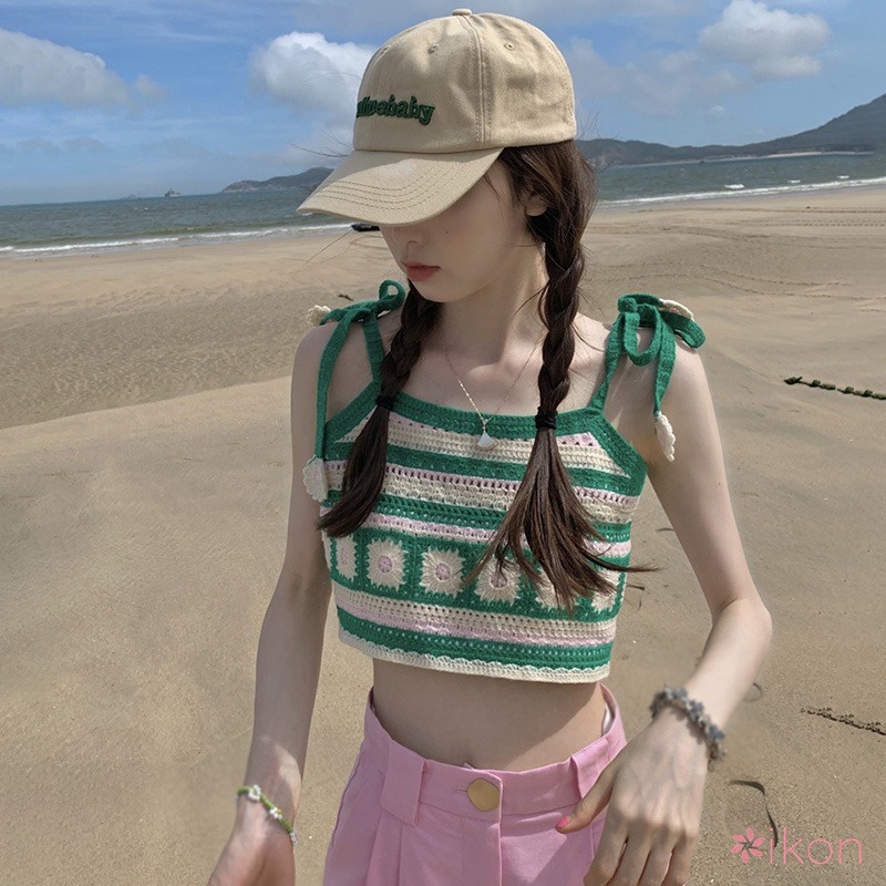 Áo Tank Top Dệt Kim Sát Nách In Hoa Cúc Xinh Xắn Cho Nữ