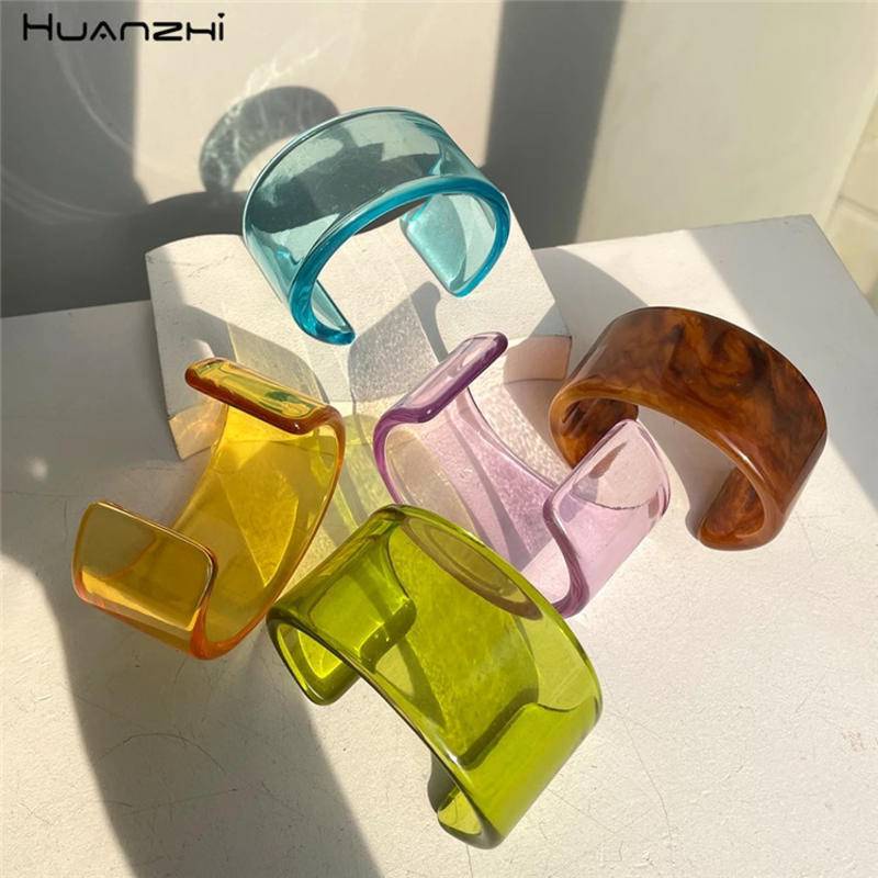 Vòng tay nhựa acrylic trong suốt kiểu dáng hình học màu trơn đơn giản phong cách Hàn Quốc