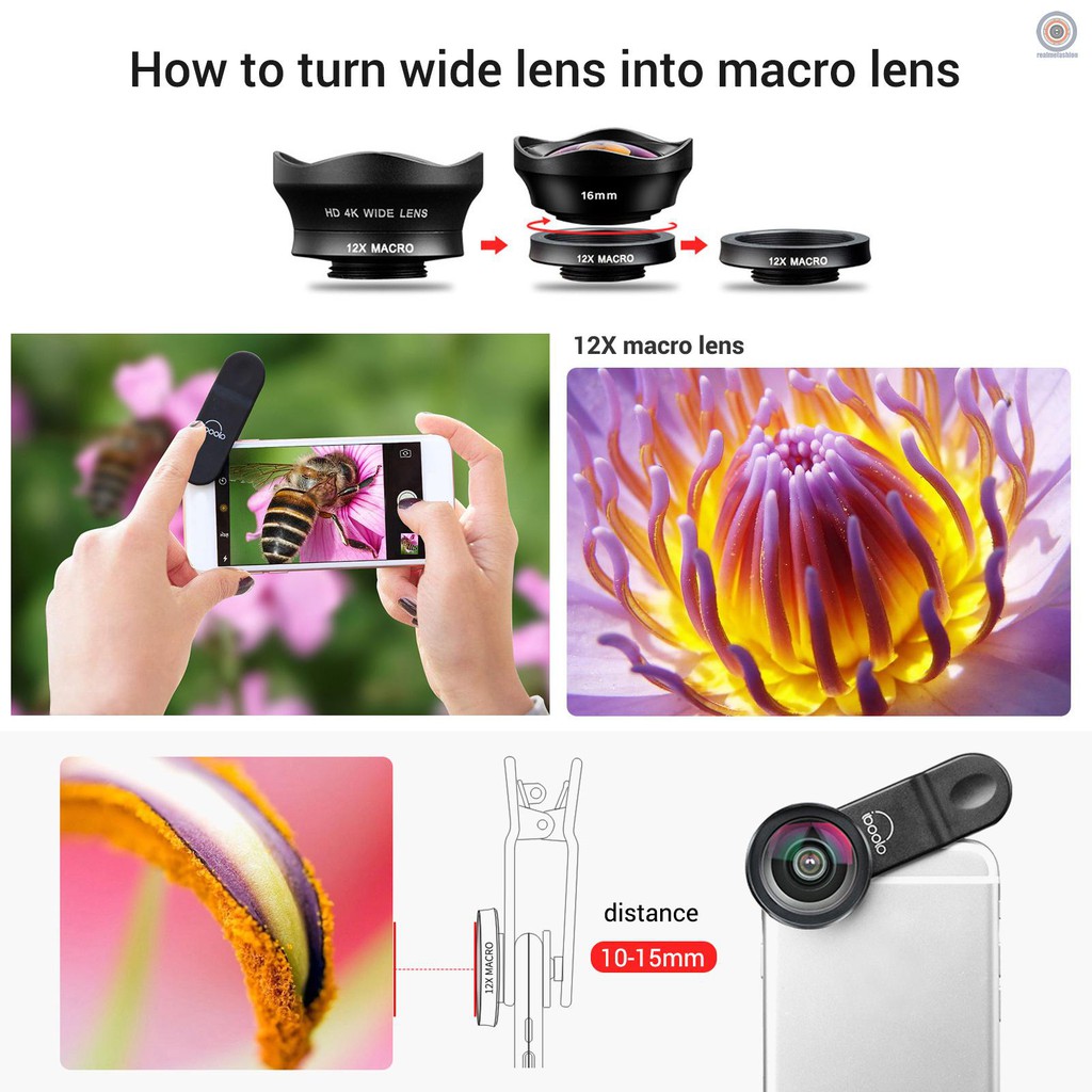 Ống Kính Góc Rộng 16mm + 12x Macro Kèm Kẹp Gắn Điện Thoại